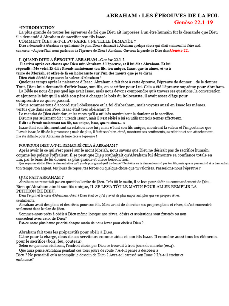 Épreuve de foi d'Abraham et Isaac | PDF | Abraham | Isaac