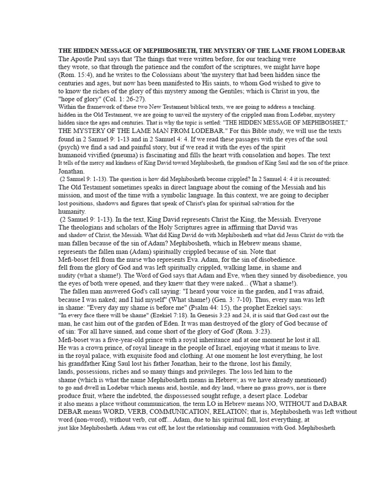 Unveiling Mephibosheth's Hidden Message PDF Jesus Satan
