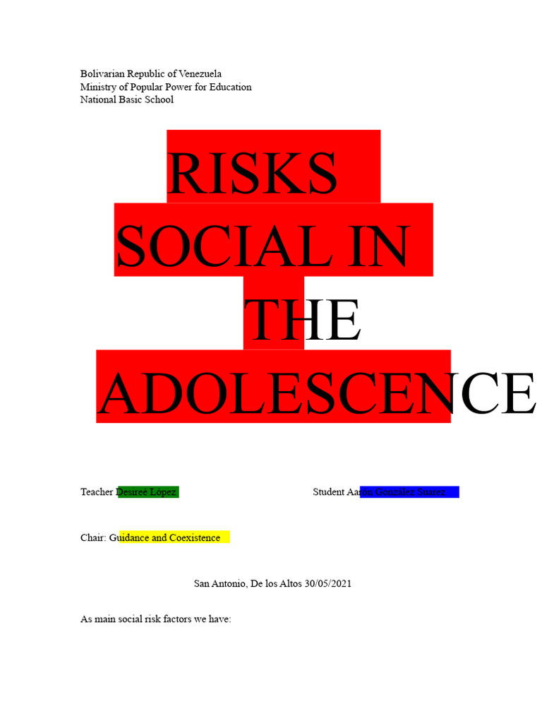 Social Risks in Adolescent Development | PDF | Family | Adolescence