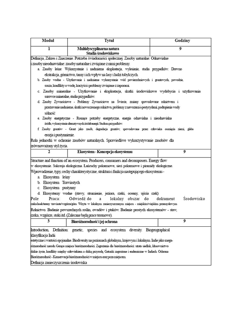 Program Nauczania EVS 2 Semestr | PDF