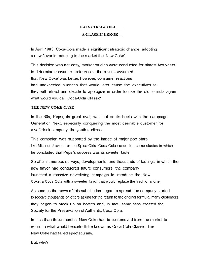 The New Coke Failure Explained | PDF | Coca Cola | Pepsi