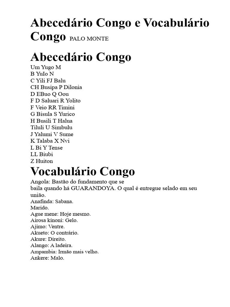 Abecedário e Vocabulário Congo | PDF