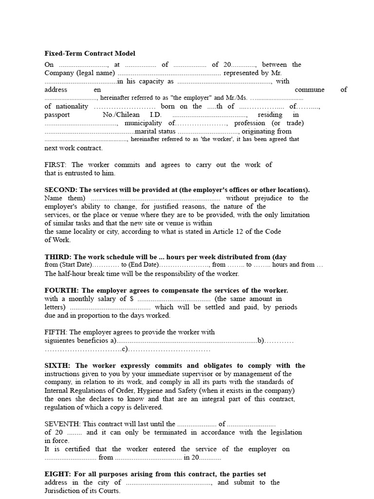 Fixed-Term Contract Template | PDF | Employment | Business Law