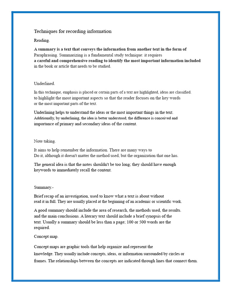 Effective Information Recording Techniques | PDF | Information | Concept