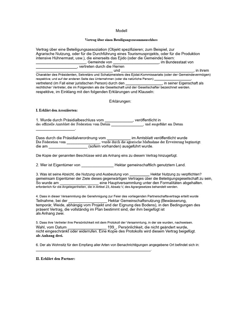 Mustervertrag Über Eine Beteiligungsgesellschaft | PDF
