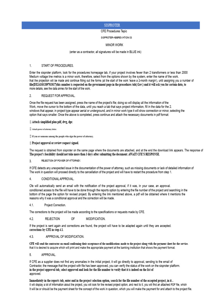 CFE Minor Work Procedures Guide | PDF