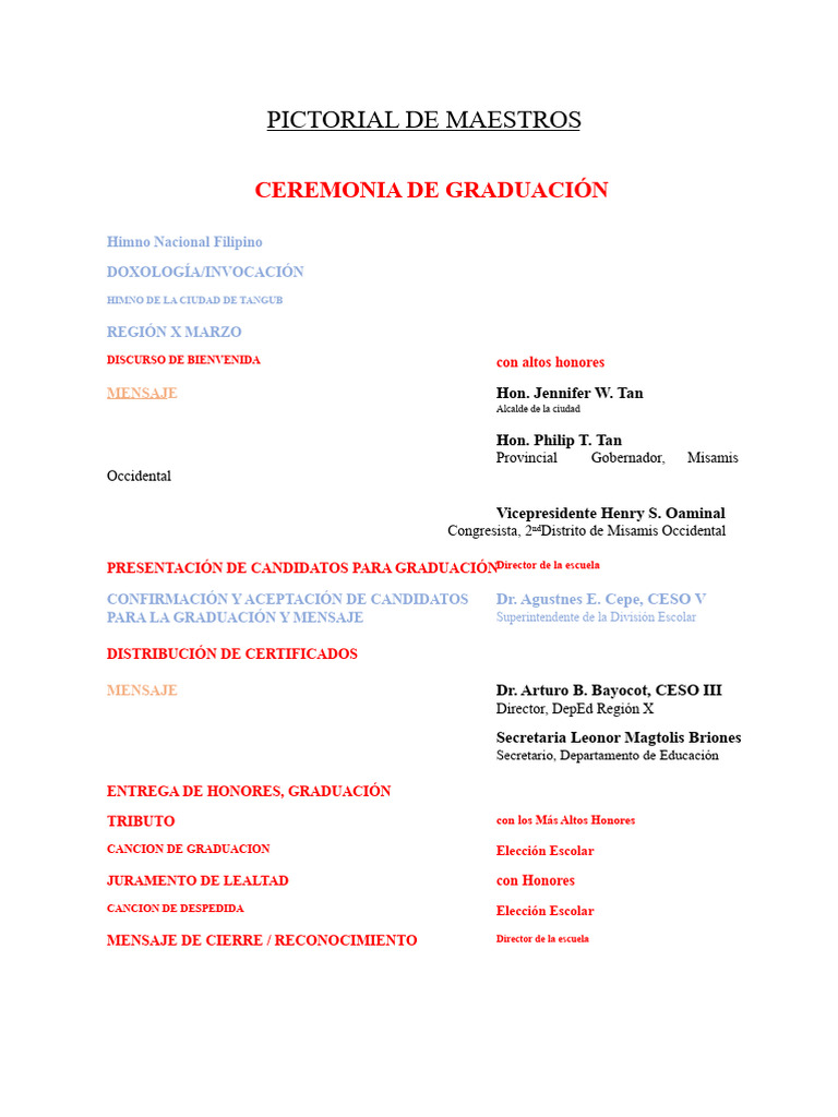 PROGRAMA DE LA CEREMONIA DE GRADUACIÓN Y ASCENSO | PDF