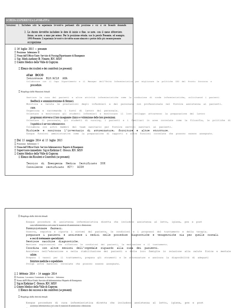 Modulo CS N. 212 Allegato - Scheda Di Esperienza Lavorativa... | PDF