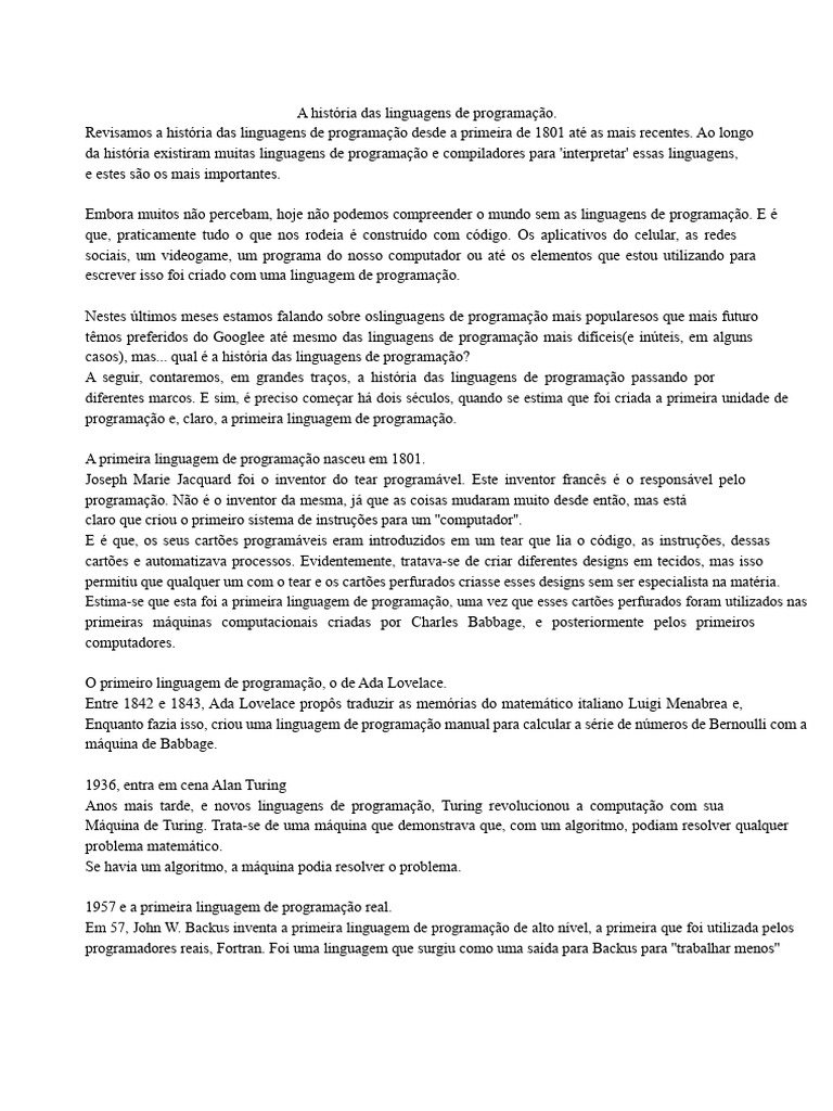 1.1 A História Das Linguagens de Programação PDF | PDF | Linguagem de ...