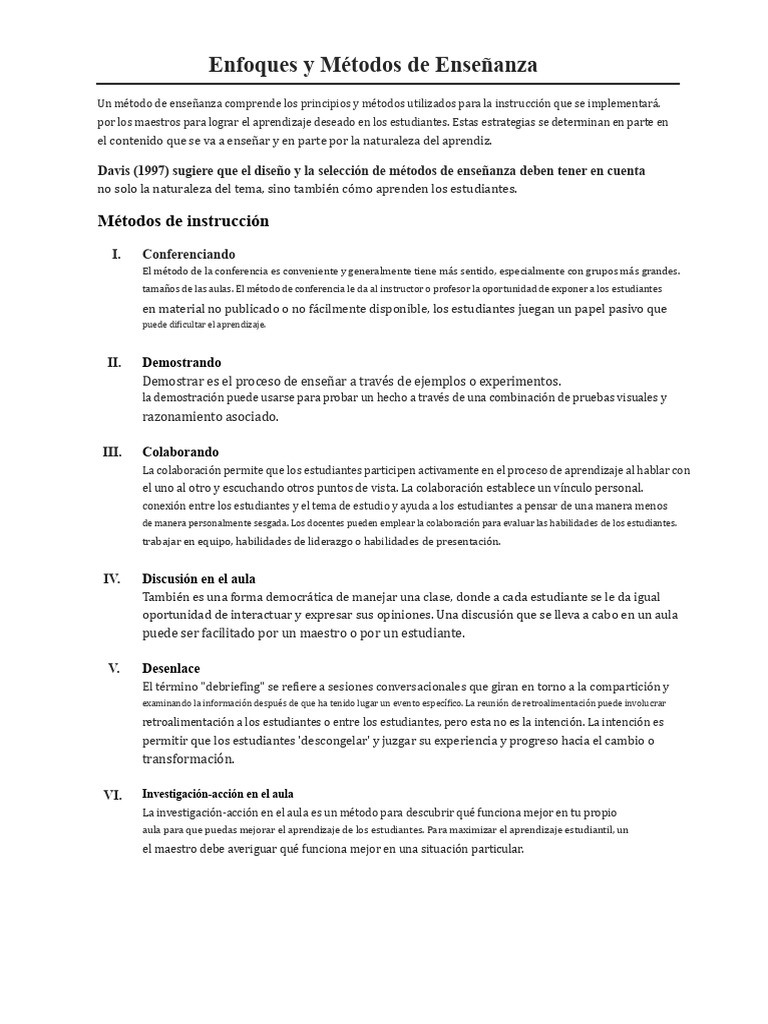 Métodos y Enfoques de Enseñanza Efectivos | PDF | Método de enseñanza ...