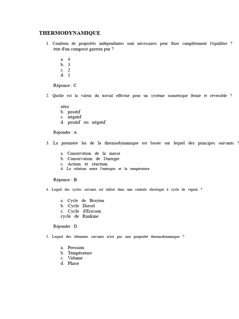 Concepts clés de la thermodynamique | PDF | Chaleur | Thermodynamique