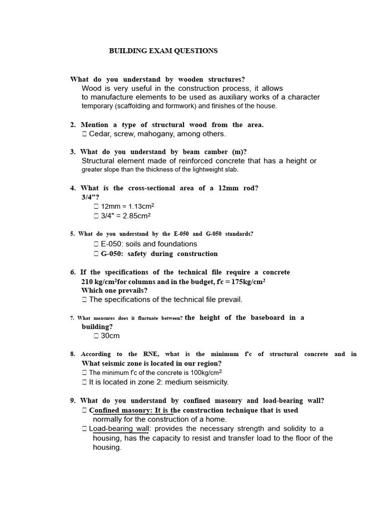 Building Exam Questions on Construction Concepts | PDF | Concrete | Wall