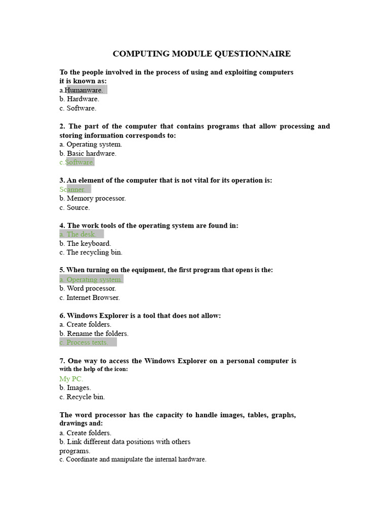 Computer Module Questionnaire Guide | PDF | Operating System | Personal ...