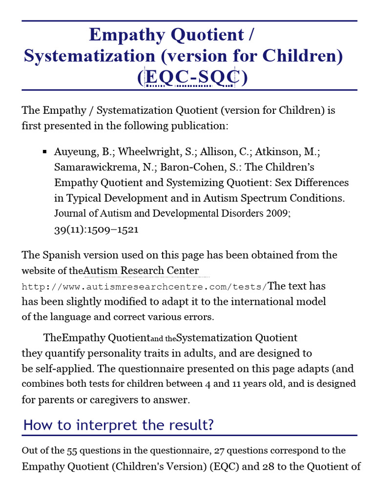 Children's Empathy and Systematization Test | PDF | Empathy ...