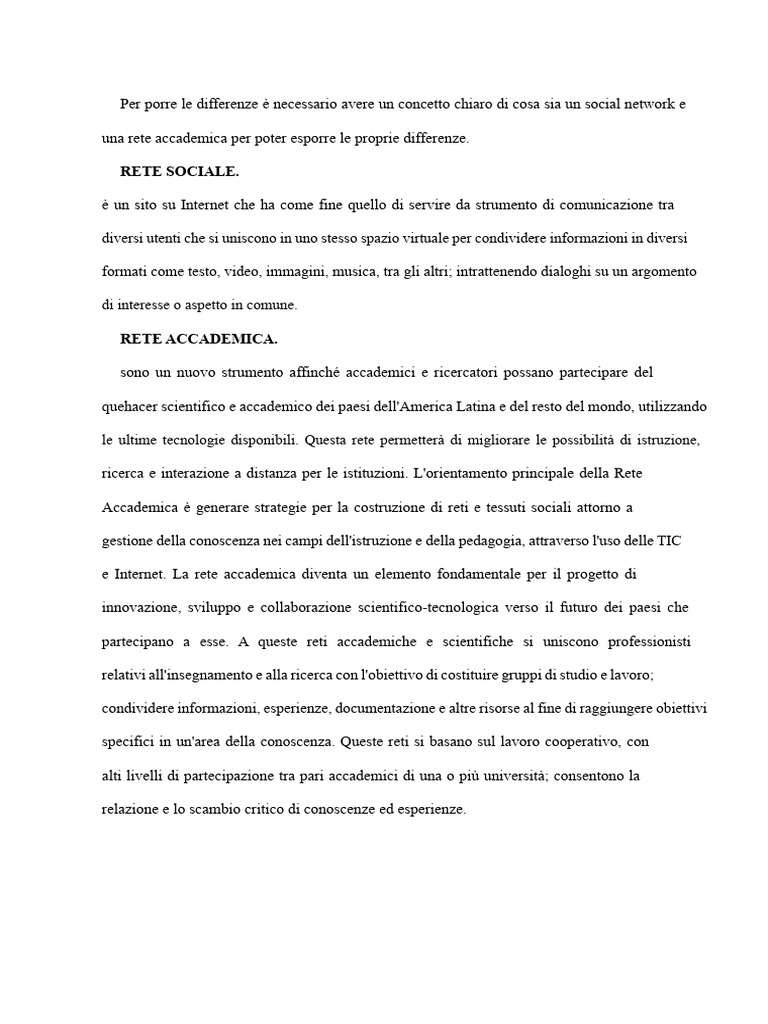 Differenze Tra Rete Sociale e Rete Accademica | PDF