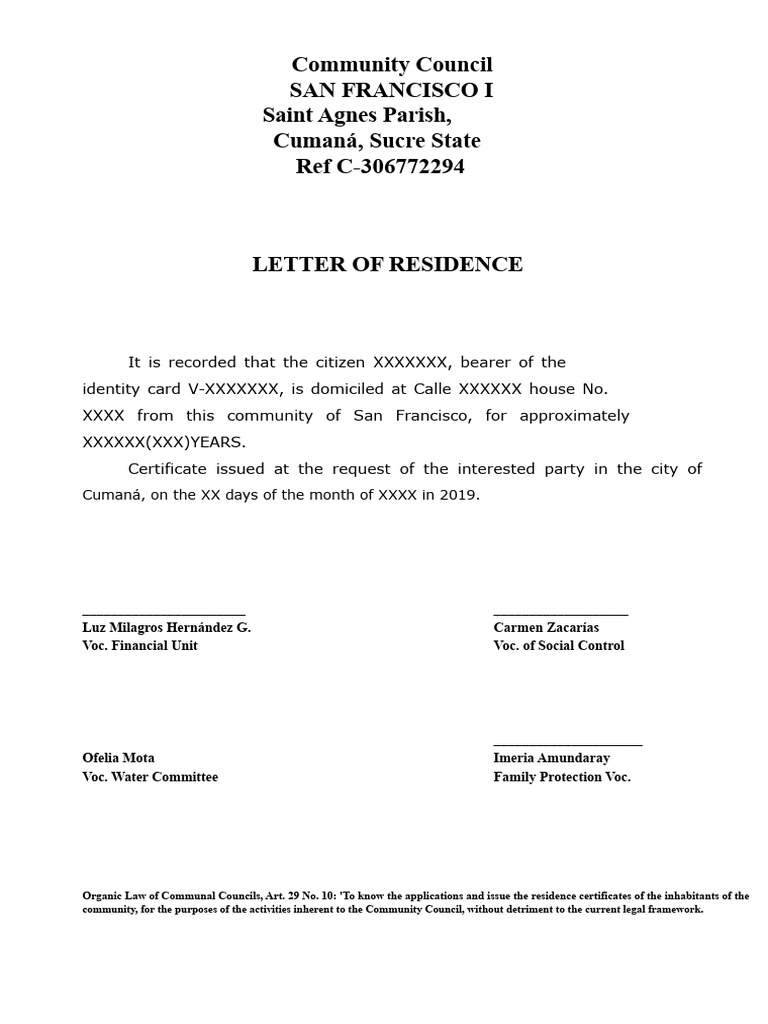 Residence Letter Format | PDF