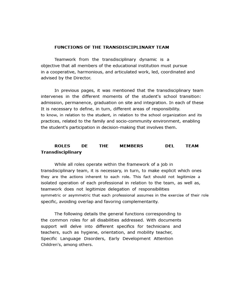 Transdisciplinary Team Functions in Education | PDF | Teachers | Pedagogy