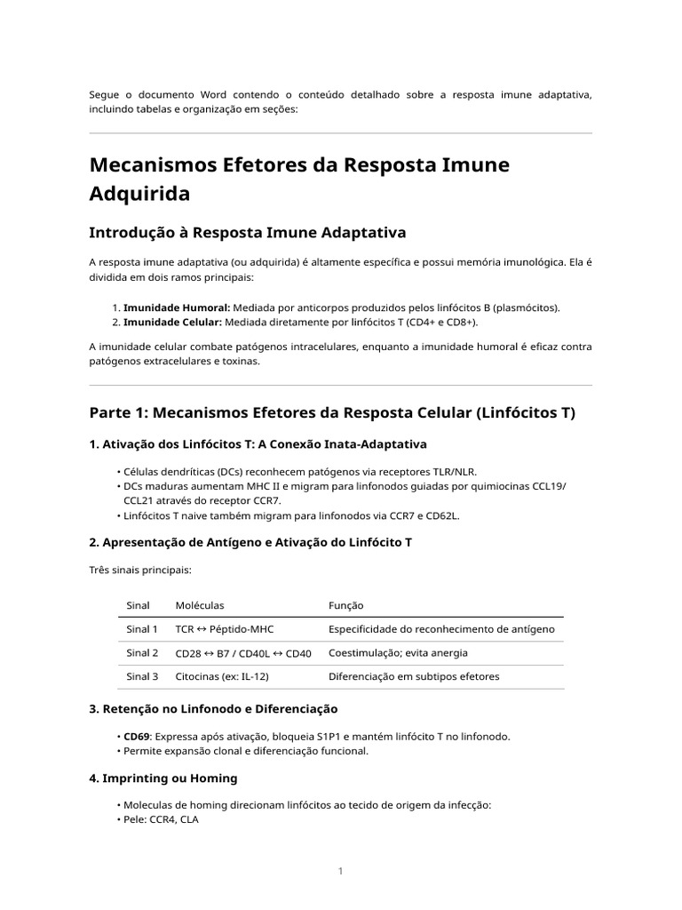 Mecanismos da Resposta Imune Adaptativa | PDF | Sistema imunológico ...