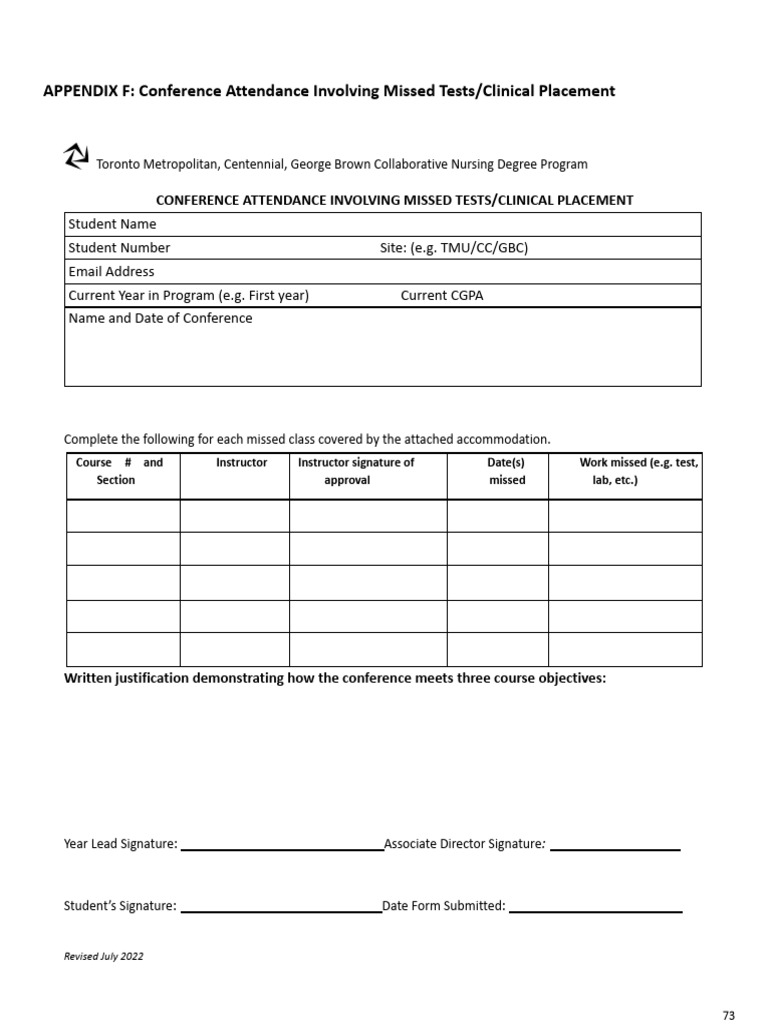 Conference Attendance and Missed Tests Form | PDF