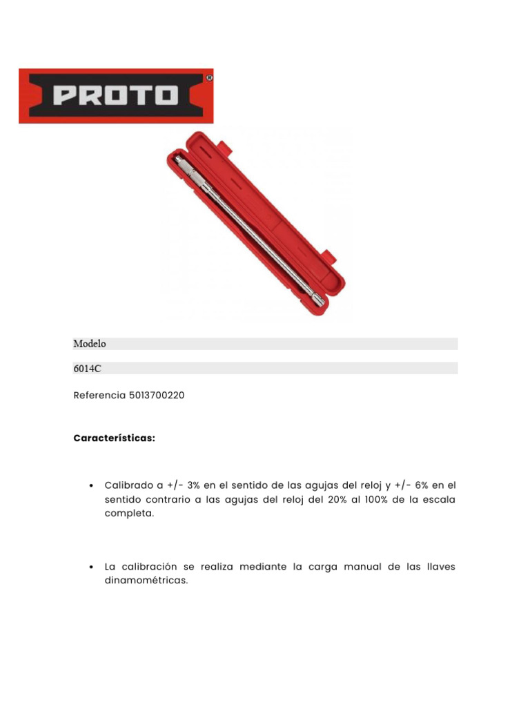 Llave Dinamométrica 6014C: Especificaciones | PDF