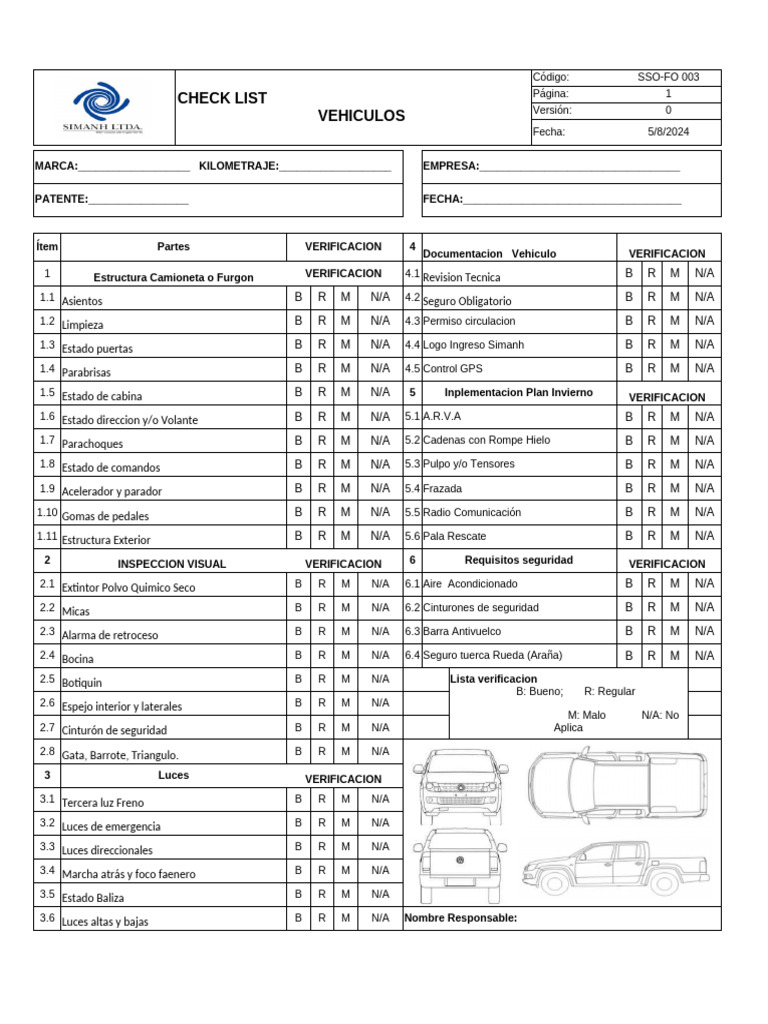 Checklist de Verificación Vehicular | PDF | Industria automotriz | Sedanes