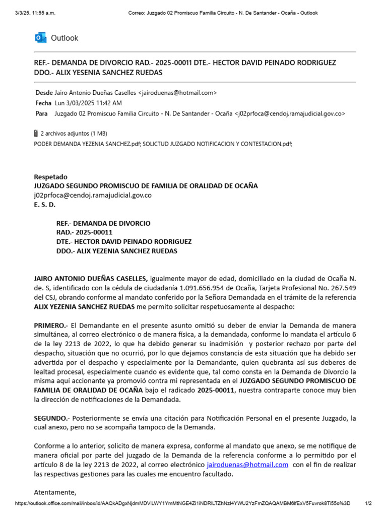 Solicitud de Notificación en Divorcio | PDF