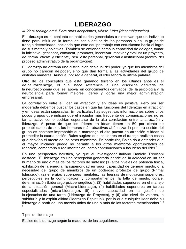 Tipos y Estilos de Liderazgo Efectivo | PDF | Liderazgo | Sicología