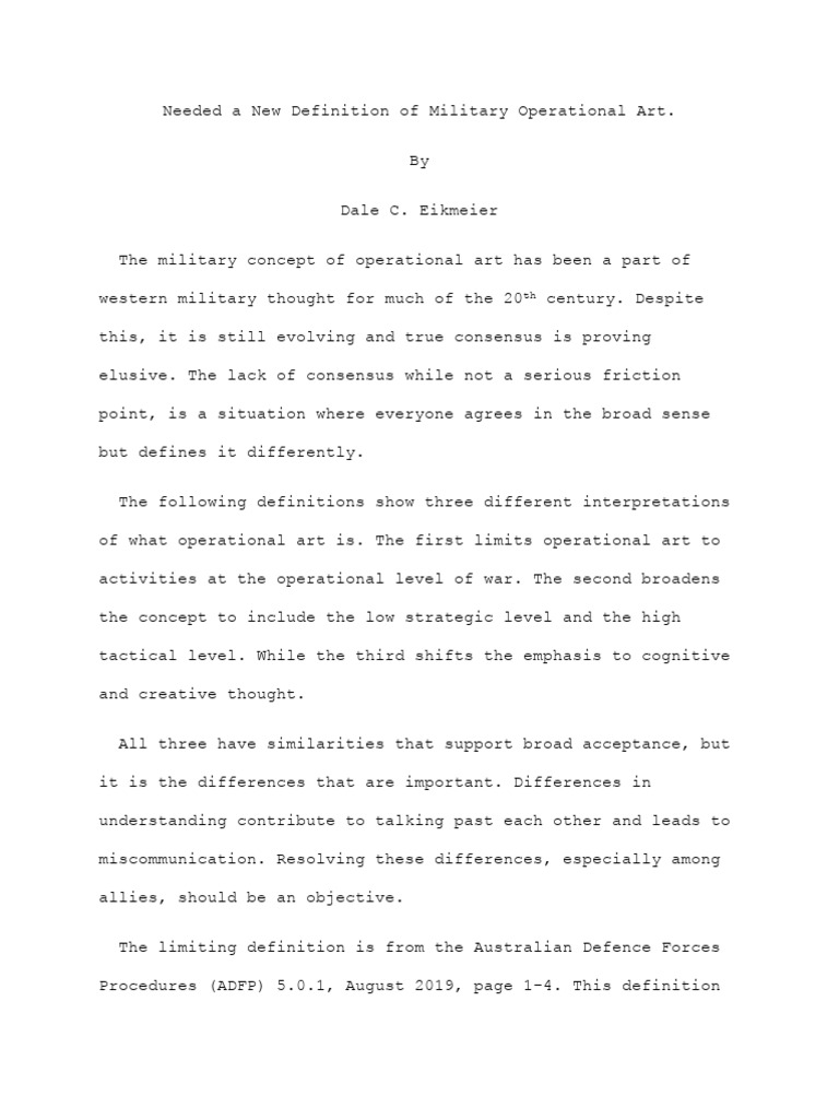 Redefining Military Operational Art | PDF | Concept | Military