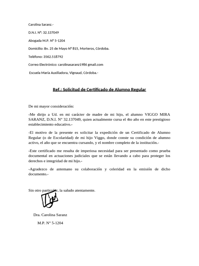 Solicitud de Certificado Escolar Regular | PDF