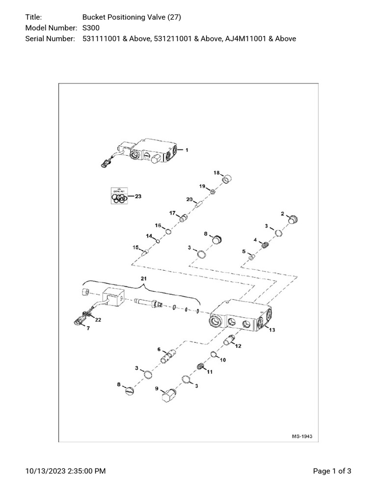 Bucket Positioning Valve S300 Parts List | PDF | Electrical Connector