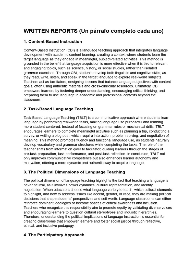 Written and Oral Reports | PDF | Language Education | Learning