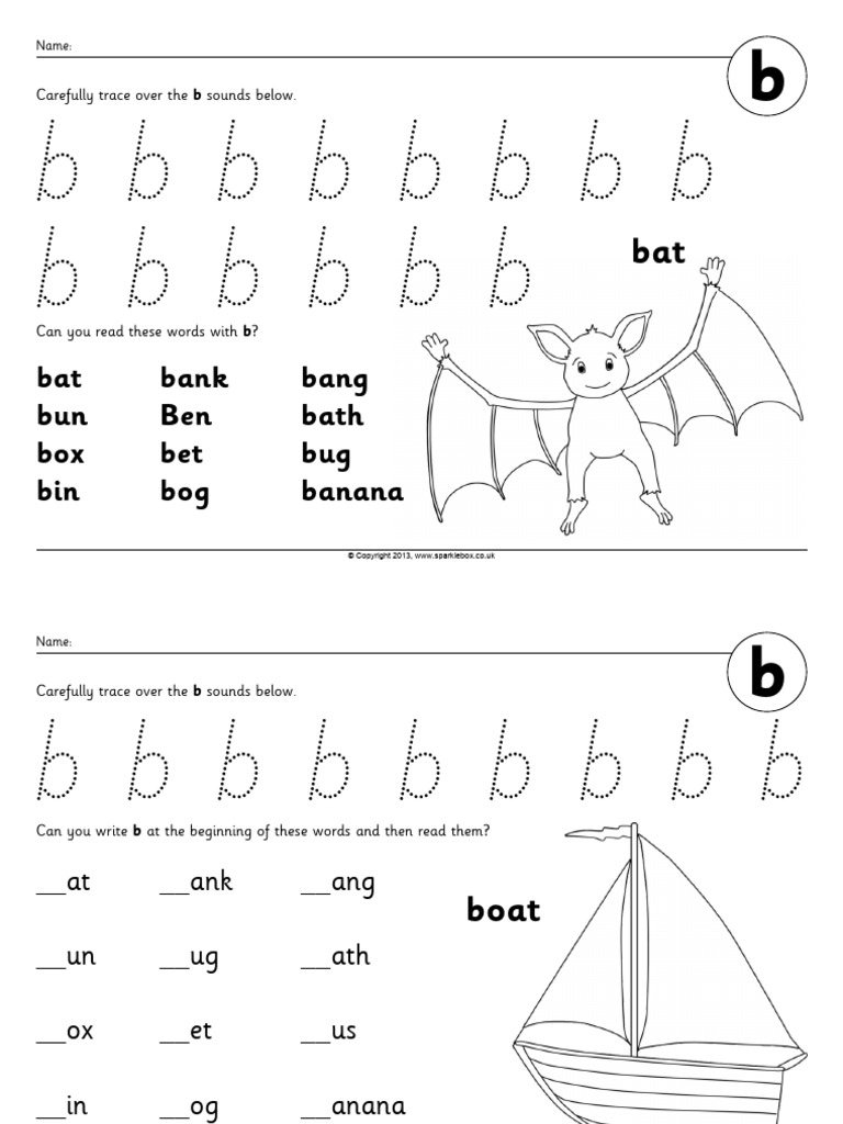 Tracing and Reading 'B' Sounds Activities | PDF
