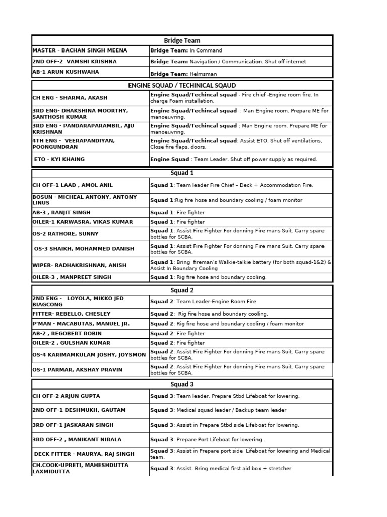 Bridge Team and Engine Squad Roles | PDF