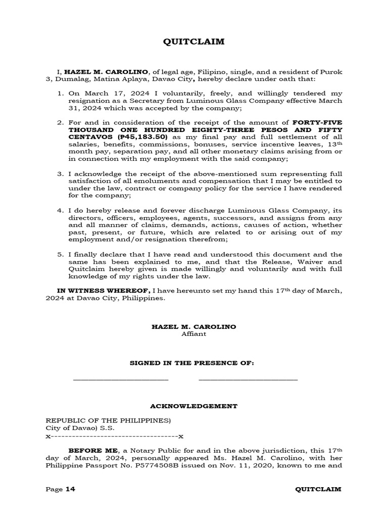 QUITCLAIM Final 14-15 | PDF | Notary Public