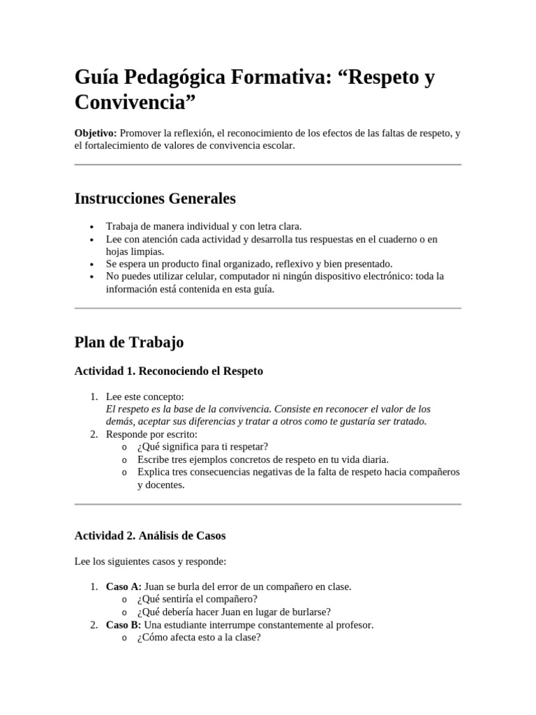 Guía de Respeto y Convivencia Escolar | PDF | Cognición