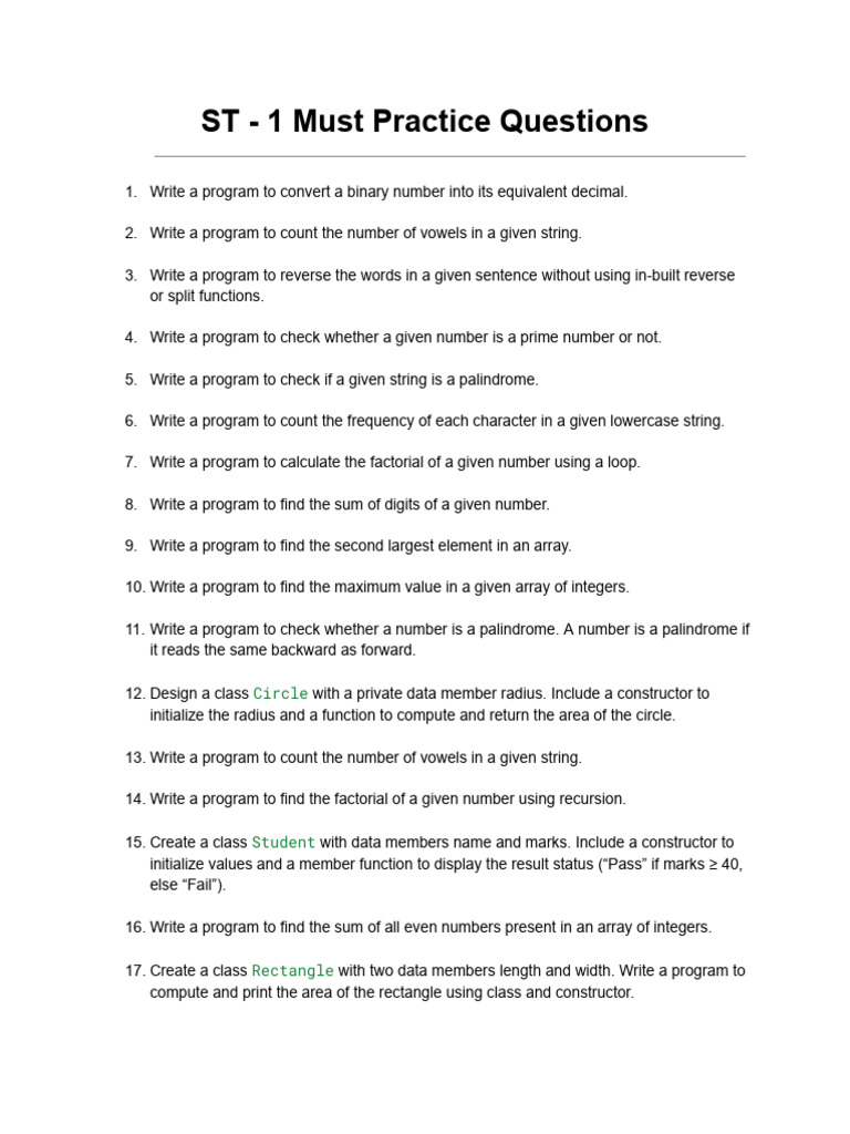Essential Programming Practice Questions | PDF | Numbers | String ...