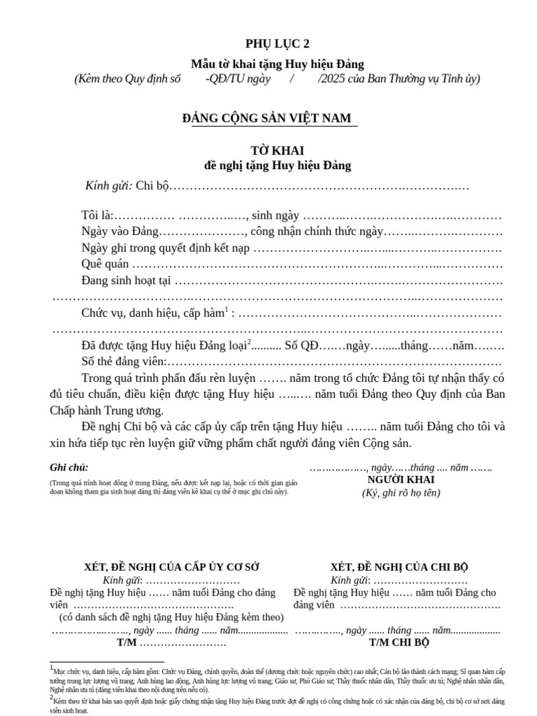 Phu Luc 2 Mau Phieu Tang HHD Kem Quy Dinh-2 | PDF