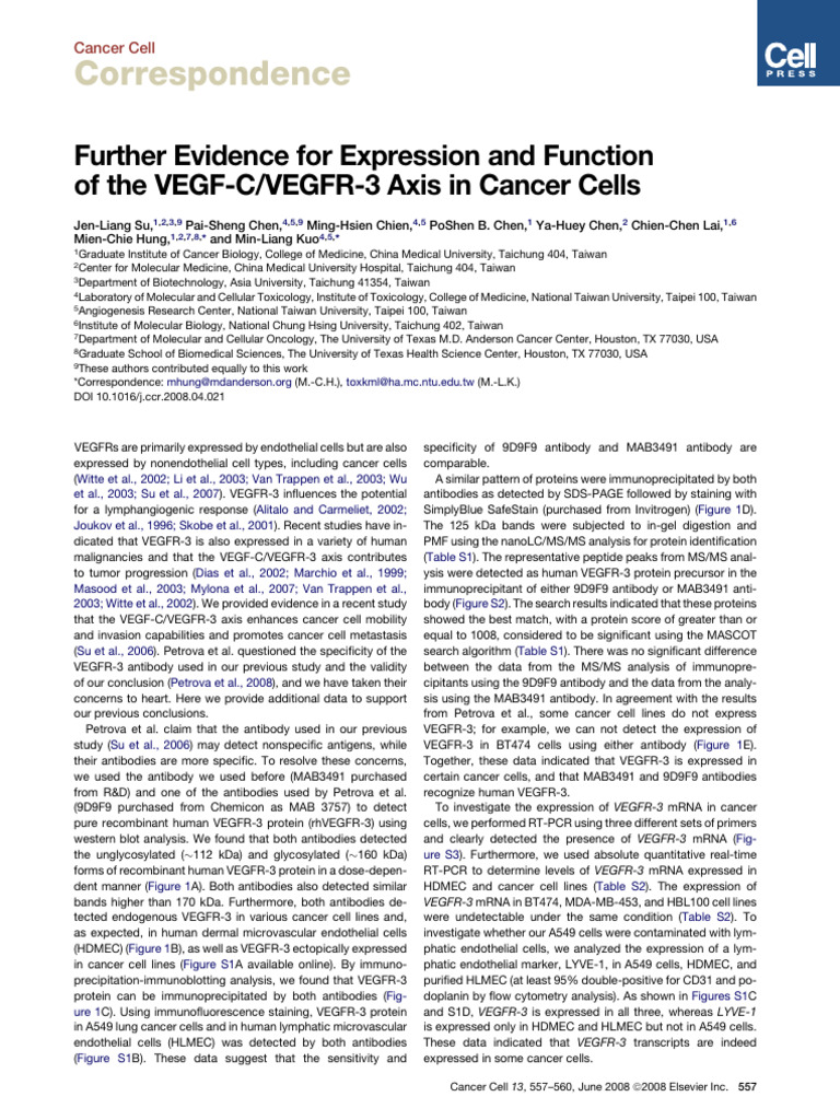 VEGF-C/VEGFR-3 in Cancer Cells | PDF | Western Blot | Antibody