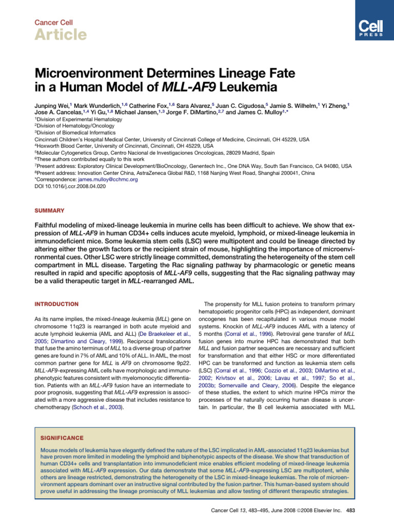 Microenvironment Determines Lineage Fate in A Huma | PDF | Leukemia ...