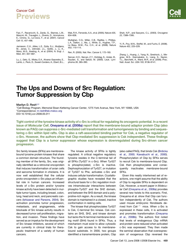 The Ups and Downs of SRC Regulation Tumor Suppres | PDF | Epidermal ...