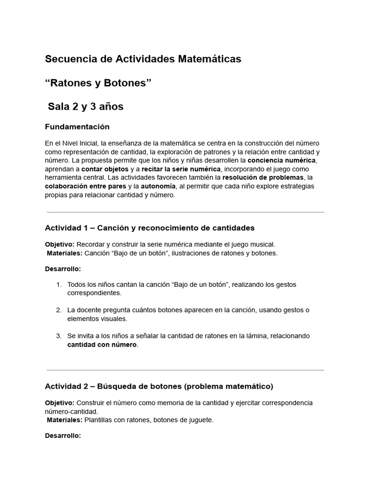 Actividades Matemáticas para Niños 2-3 Años | PDF | Cognición | Aprendizaje