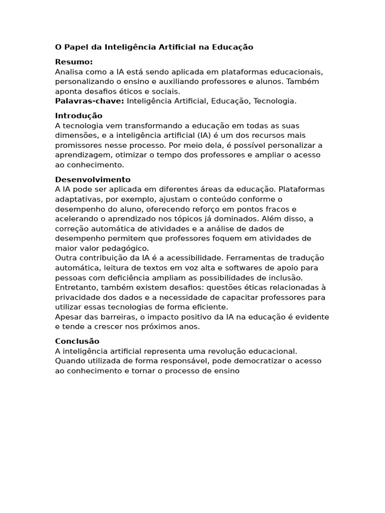O Papel Da Inteligência Artificial Na Educação | PDF