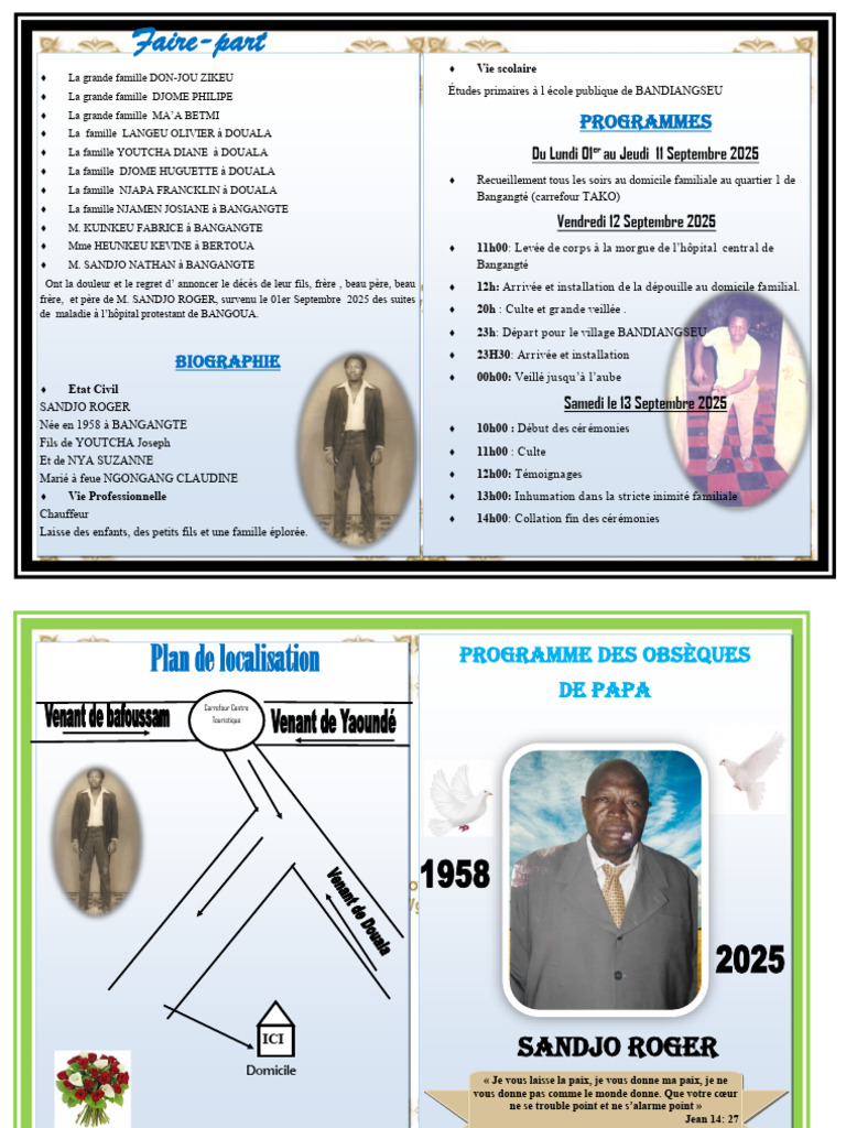 Programme des obsèques de SANDJO ROGER | PDF