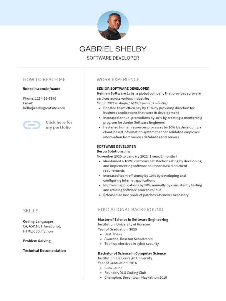 Light Blue Grey Simple Software Engineer Resume | PDF | Software ...