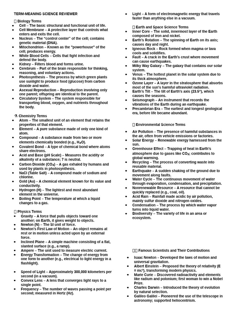 Comprehensive Science Terminology Guide | PDF | Atmosphere Of Earth | Earth