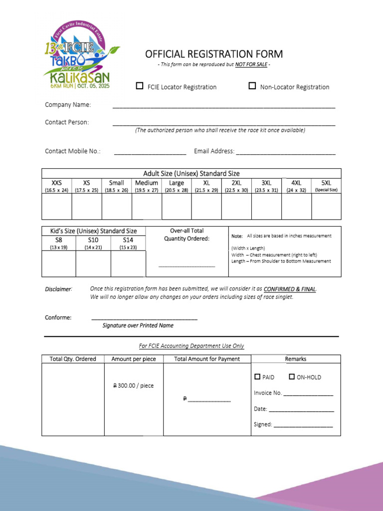 13th FCIE Funrun Registration Form | PDF