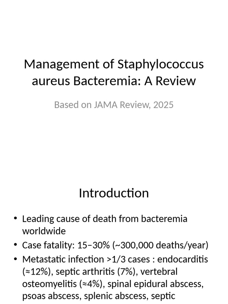 Staphylococcus aureus Bacteremia Management | PDF | Staphylococcus ...