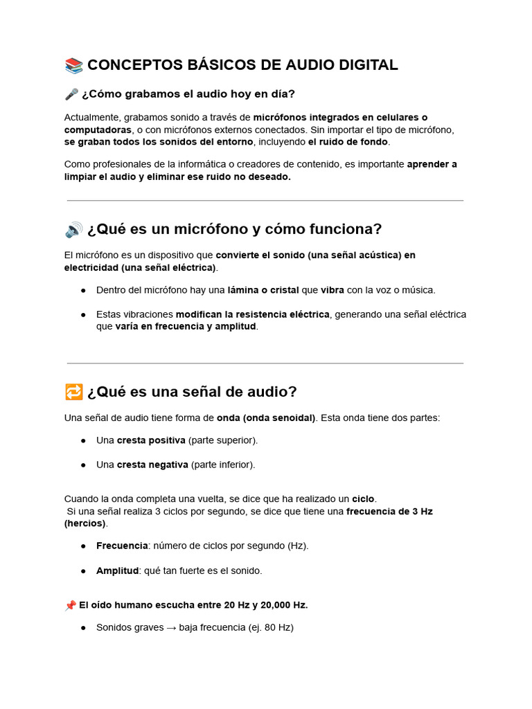 Conceptos Clave del Audio Digital | PDF | Hertz | Micrófono