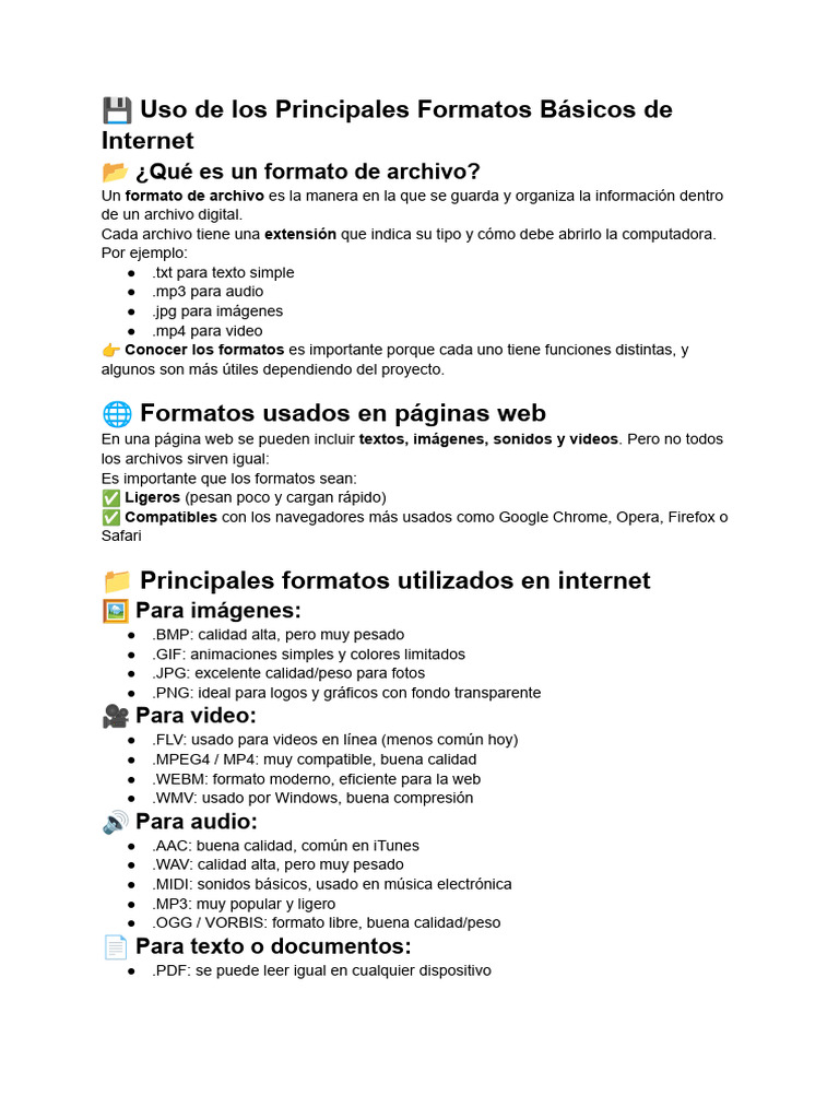 ? Uso de Los Principales Formatos Básicos de Internet | PDF | Formato ...