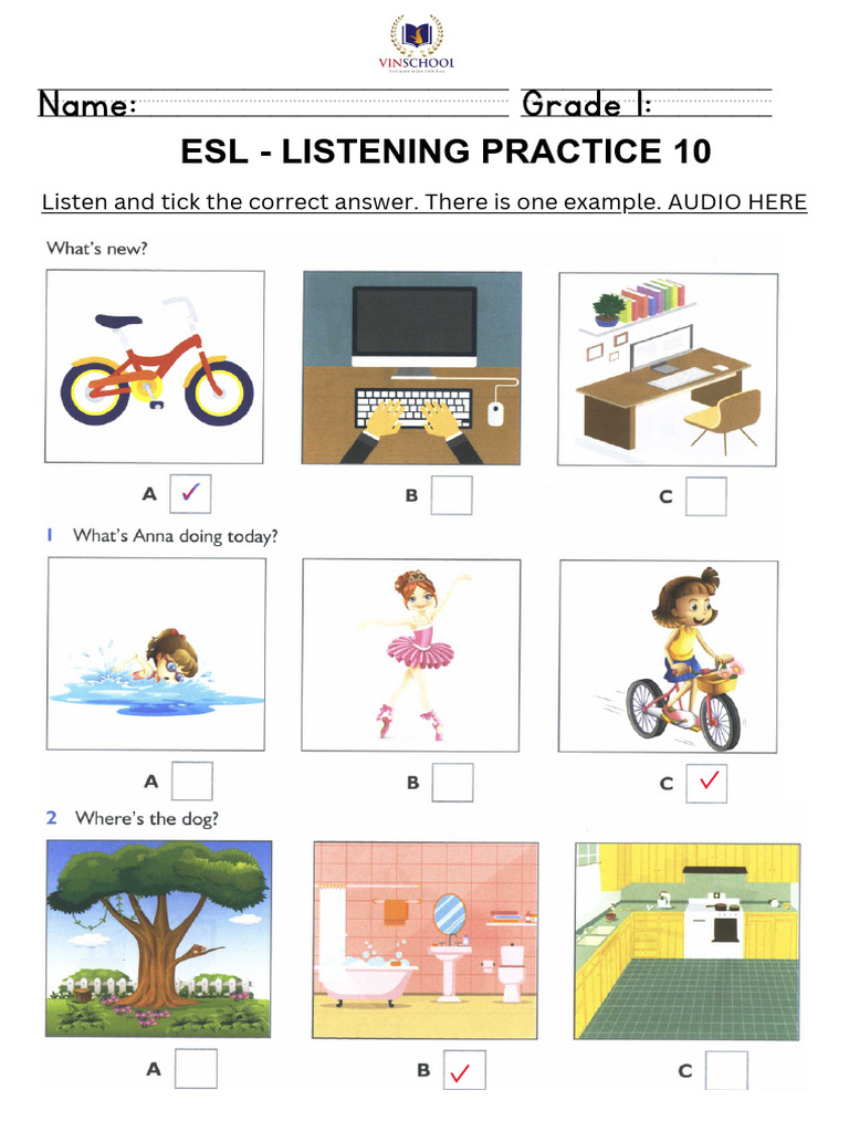 Grade 1 ESL Listening Practice | PDF